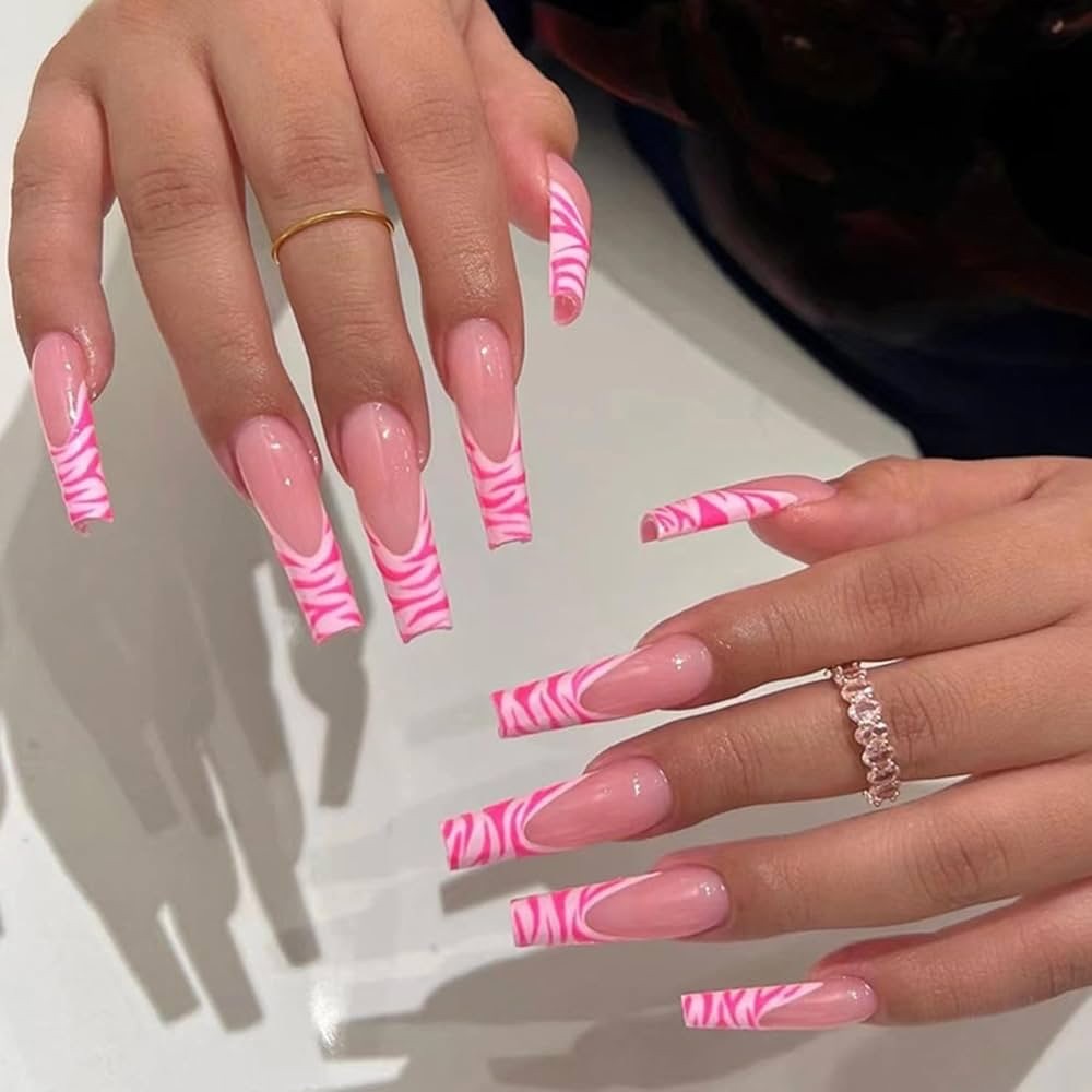 Pink Zebra Press On Nails